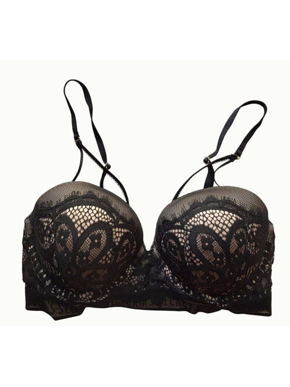 Victoria’s Secret Very Sexy Push-Up Strapless Bra 36D Black Lace Convertible